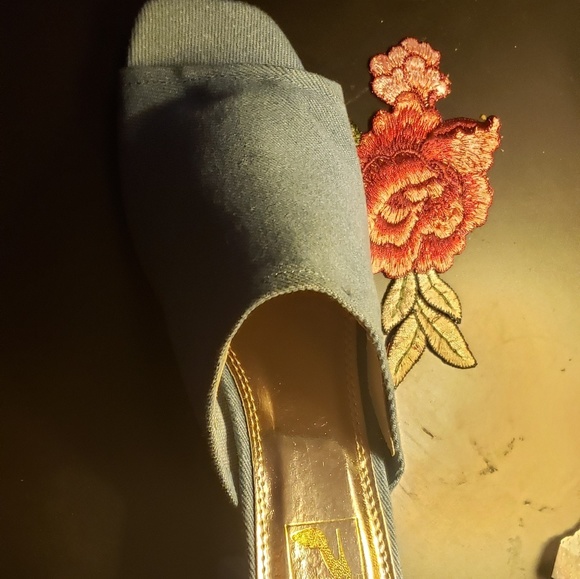 Denim Blue Slip On Sandals for Women - Picture 3 of 5